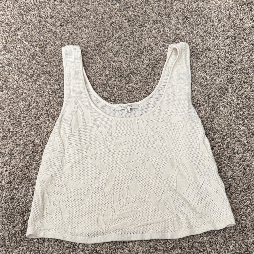 Sleeveless White Textured Knit Tank Top - Unknown Brand